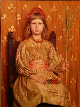 A painting of Gotch as a child, seated on a throne.